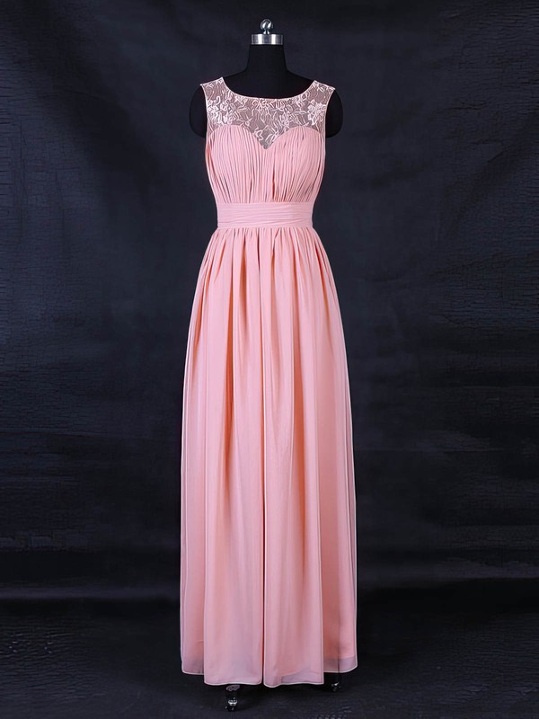 Lace Chiffon A-line Scoop Neck Floor-length with Ruffles Bridesmaid Dresses #JCD01013123