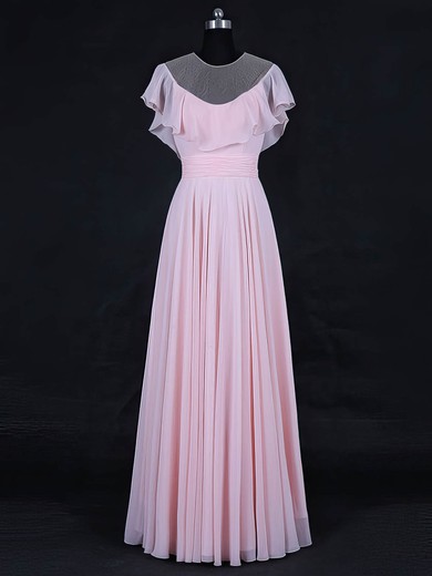 Tulle Chiffon A-line Scoop Neck Floor-length with Ruffles Bridesmaid Dresses #JCD01013125