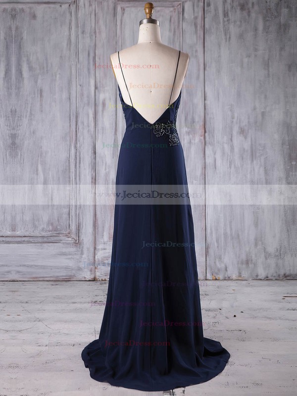 Chiffon A-line V-neck Sweep Train with Appliques Lace Bridesmaid Dresses #JCD01013173