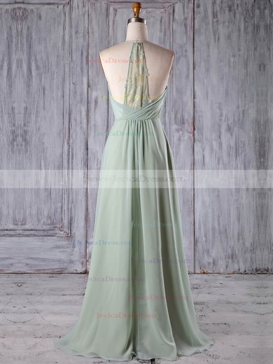 Chiffon Tulle A-line V-neck Floor-length with Appliques Lace Bridesmaid Dresses #JCD01013184