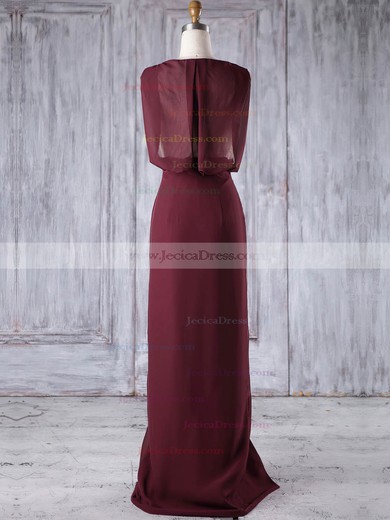 Lace Chiffon Sheath/Column V-neck Floor-length with Split Front Bridesmaid Dresses #JCD01013186