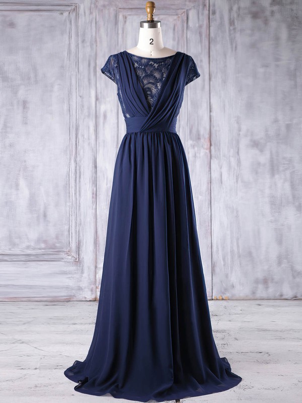 Lace Chiffon A-line Scoop Neck Floor-length with Ruffles Bridesmaid Dresses #JCD01013188