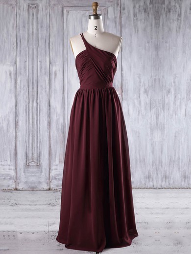 Chiffon A-line One Shoulder Floor-length with Ruffles Bridesmaid Dresses #JCD01013195