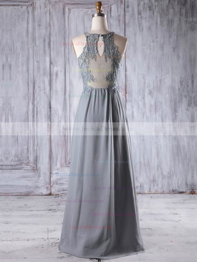 Chiffon Tulle A-line V-neck Floor-length with Appliques Lace Bridesmaid Dresses #JCD01013198