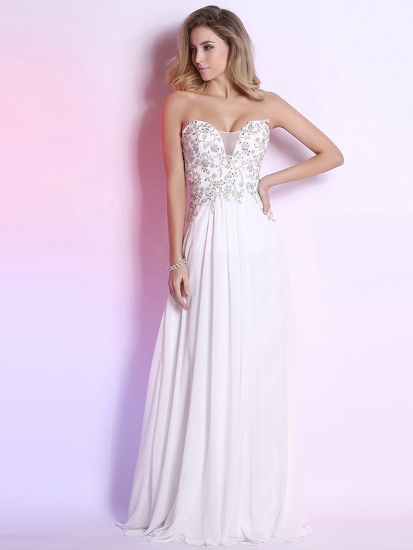 White Chiffon Tulle with Appliques Lace Sweetheart Wholesale Prom Dresses #JCD02023099
