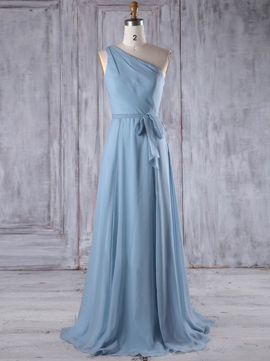 Chiffon A-line One Shoulder Floor-length with Sashes / Ribbons Bridesmaid Dresses #JCD01013209