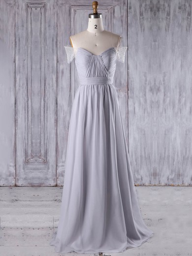 Chiffon Tulle A-line Off-the-shoulder Sweep Train with Beading Bridesmaid Dresses #JCD01013211