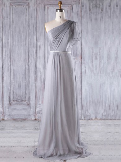 Chiffon A-line One Shoulder Sweep Train with Sashes / Ribbons Bridesmaid Dresses #JCD01013212