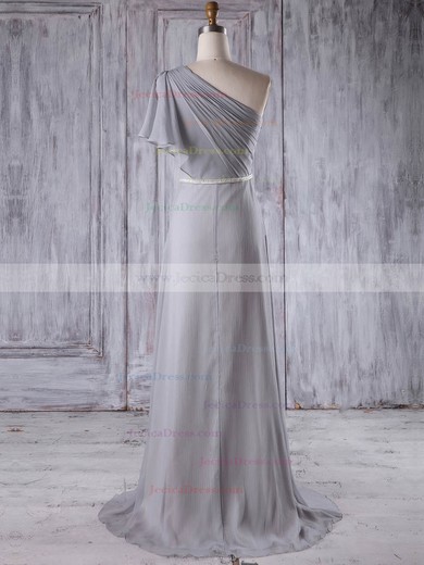 Chiffon A-line One Shoulder Sweep Train with Sashes / Ribbons Bridesmaid Dresses #JCD01013212