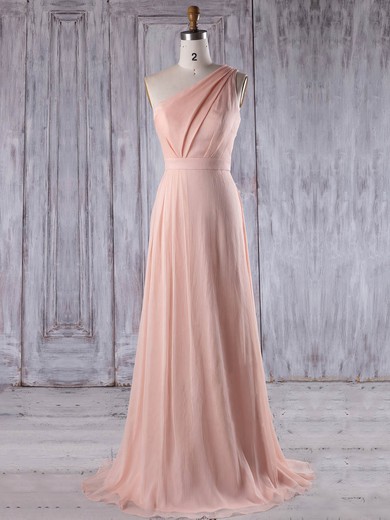 Chiffon A-line One Shoulder Sweep Train with Ruffles Bridesmaid Dresses #JCD01013215