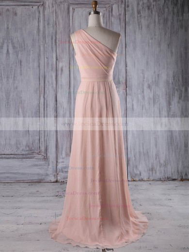 Chiffon A-line One Shoulder Sweep Train with Ruffles Bridesmaid Dresses #JCD01013215