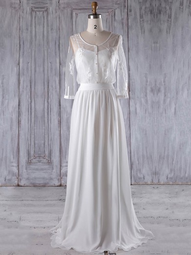 Chiffon Tulle A-line Scoop Neck Floor-length with Appliques Lace Bridesmaid Dresses #JCD01013222