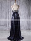 Sequined A-line V-neck Sweep Train with Embroidered Bridesmaid Dresses #JCD01013223