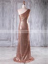 Sequined Sheath/Column One Shoulder Sweep Train with Split Front Bridesmaid Dresses #JCD01013226