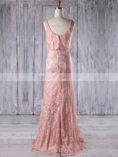 Lace Sheath/Column Scoop Neck Floor-length with Ruffles Bridesmaid Dresses #JCD01013233