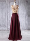 Chiffon Tulle A-line Scoop Neck Floor-length with Appliques Lace Bridesmaid Dresses #JCD01013235