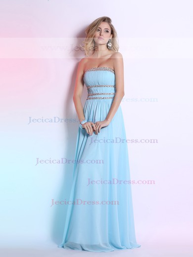 Floor-length Custom Chiffon Sequins and Pleats Blue Strapless Prom Dress #JCD02014288