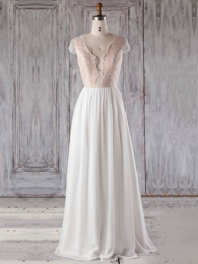 Chiffon Tulle A-line V-neck Floor-length with Appliques Lace Bridesmaid Dresses #JCD01013239
