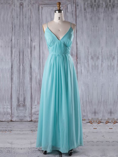 Chiffon A-line V-neck Floor-length with Ruffles Bridesmaid Dresses #JCD01013241