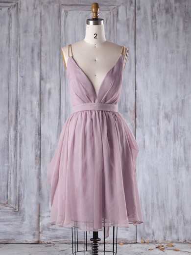 Chiffon A-line V-neck Short/Mini with Sashes / Ribbons Bridesmaid Dresses #JCD01013242