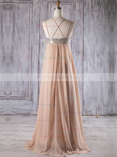 Chiffon Empire V-neck Floor-length with Sequins Bridesmaid Dresses #JCD01013247