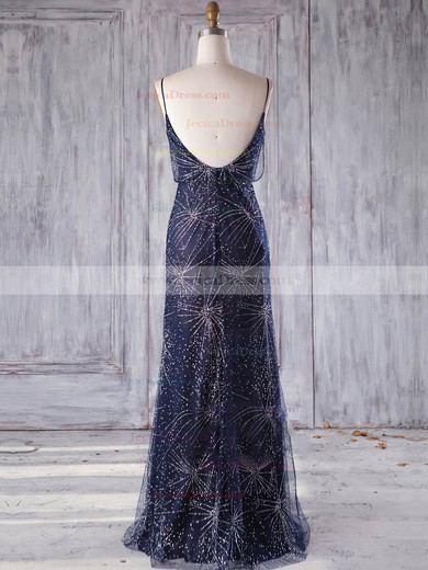 Tulle Sheath/Column V-neck Floor-length with Beading Bridesmaid Dresses #JCD01013248