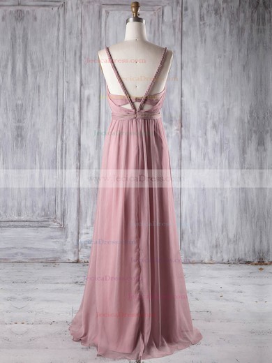 Chiffon Empire V-neck Floor-length with Ruffles Bridesmaid Dresses #JCD01013250