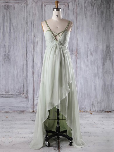 Chiffon Empire V-neck Asymmetrical with Ruffles Bridesmaid Dresses #JCD01013251