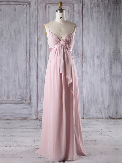 Chiffon Empire V-neck Floor-length with Flower(s) Bridesmaid Dresses #JCD01013253