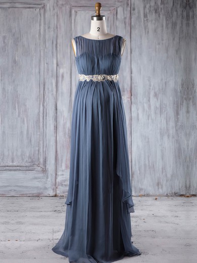 Chiffon Empire Scoop Neck Floor-length with Sashes / Ribbons Bridesmaid Dresses #JCD01013254