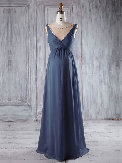 Chiffon Tulle Empire Scoop Neck Floor-length with Pearl Detailing Bridesmaid Dresses #JCD01013255