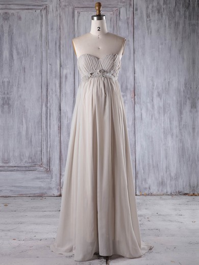 Chiffon Empire Sweetheart Floor-length with Flower(s) Bridesmaid Dresses #JCD01013261