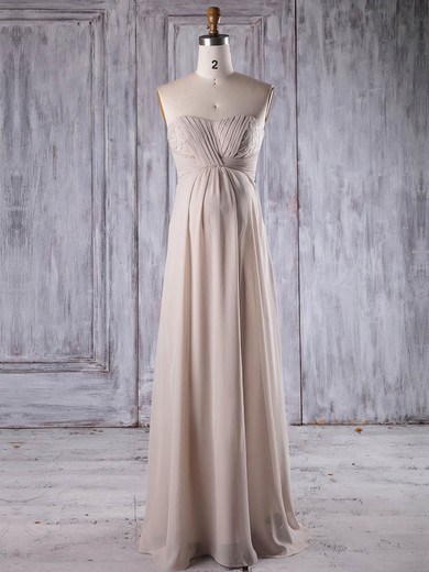 Chiffon Empire Strapless Floor-length with Lace Bridesmaid Dresses #JCD01013264
