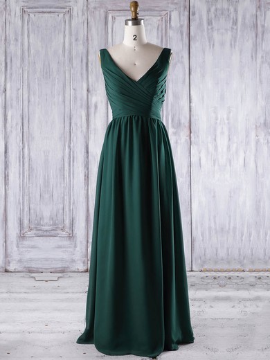 Chiffon A-line V-neck Floor-length with Ruffles Bridesmaid Dresses #JCD01013267