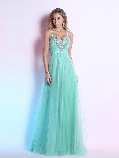 A-line Tulle Crystal Detailing and Spaghetti Straps Sweetheart Prom Dress #JCD02014290