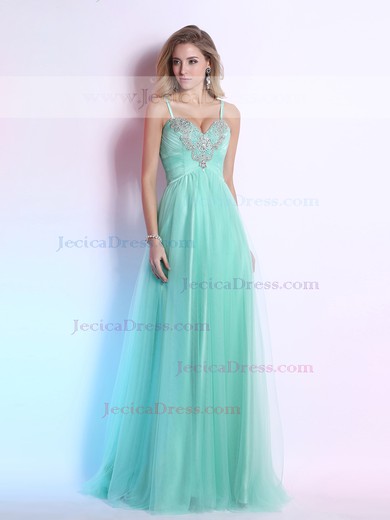 A-line Tulle Crystal Detailing and Spaghetti Straps Sweetheart Prom Dress #JCD02014290