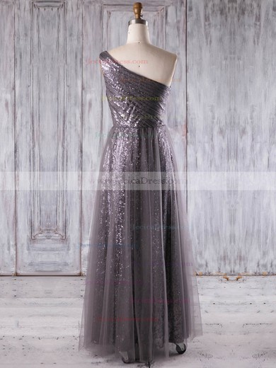 Tulle Sequined A-line One Shoulder Floor-length with Ruffles Bridesmaid Dresses #JCD01013269