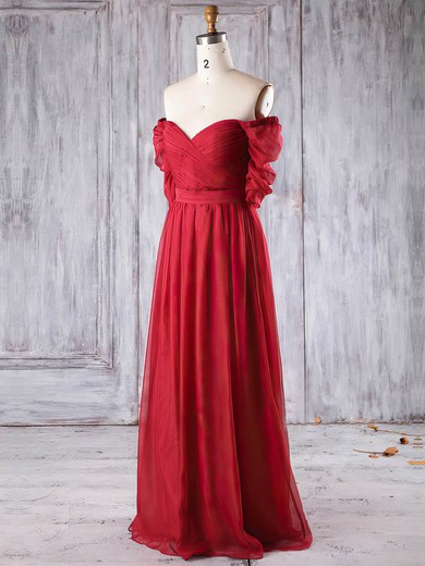 Chiffon A-line Off-the-shoulder Floor-length with Ruffles Bridesmaid Dresses #JCD01013284