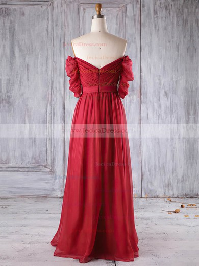 Chiffon A-line Off-the-shoulder Floor-length with Ruffles Bridesmaid Dresses #JCD01013284