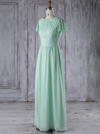 Chiffon A-line Scoop Neck Floor-length with Ruffles Bridesmaid Dresses #JCD01013286