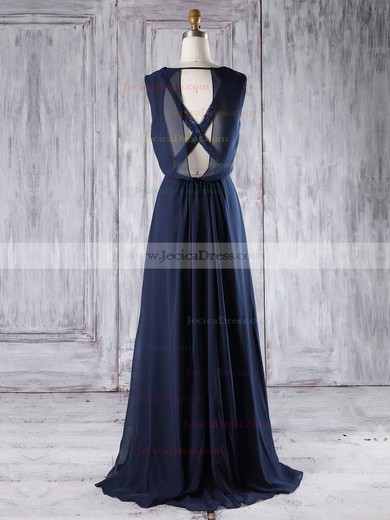 Lace Chiffon A-line Scoop Neck Floor-length with Sequins Bridesmaid Dresses #JCD01013292