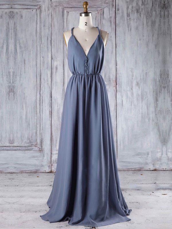 Chiffon A-line V-neck Floor-length with Ruffles Bridesmaid Dresses #JCD01013293