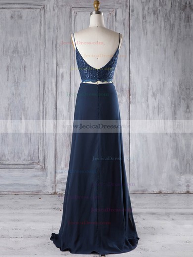Chiffon A-line V-neck Floor-length with Lace Bridesmaid Dresses #JCD01013294