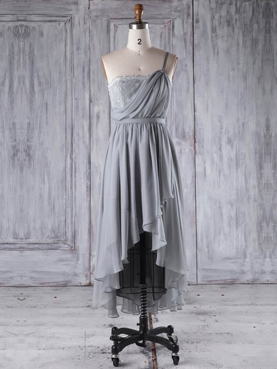 Lace Chiffon A-line One Shoulder Asymmetrical with Sashes / Ribbons Bridesmaid Dresses #JCD01013296