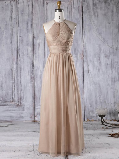 Chiffon A-line Scoop Neck Floor-length with Ruffles Bridesmaid Dresses #JCD01013306