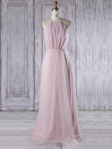 Tulle A-line Scoop Neck Sweep Train with Sashes / Ribbons Bridesmaid Dresses #JCD01013310