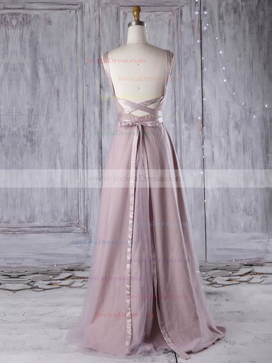 Tulle A-line V-neck Floor-length with Sashes / Ribbons Bridesmaid Dresses #JCD01013311