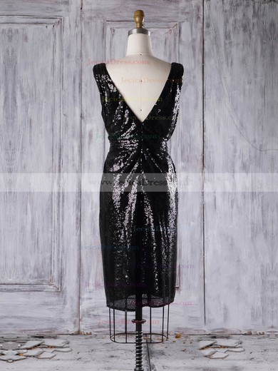 Sequined Sheath/Column V-neck Short/Mini with Ruffles Bridesmaid Dresses #JCD01013313