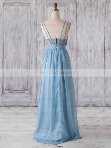 Chiffon A-line V-neck Floor-length with Lace Bridesmaid Dresses #JCD01013320