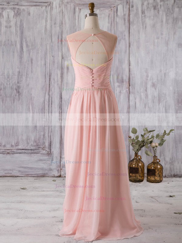 Chiffon Tulle A-line Scoop Neck Floor-length with Appliques Lace Bridesmaid Dresses #JCD01013321